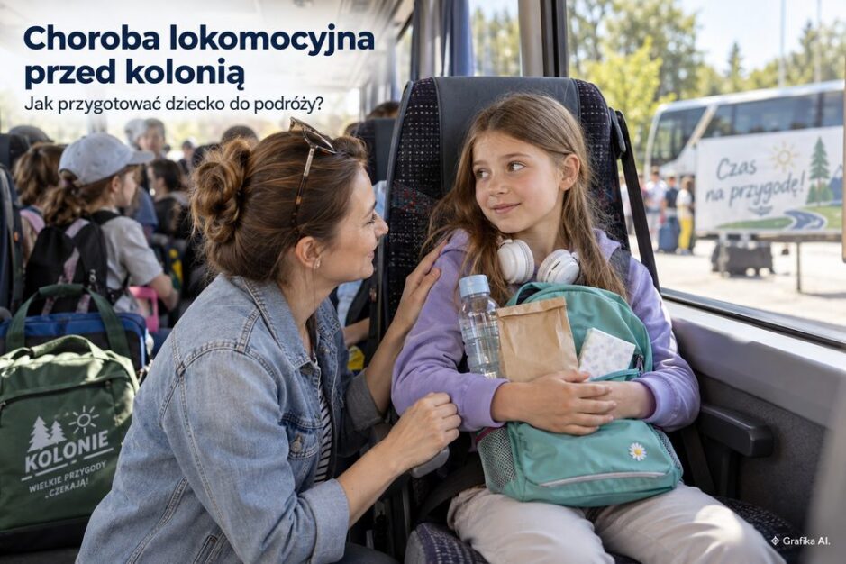 Rodzic przygotowuje dziecko do podróży autokarem na kolonie