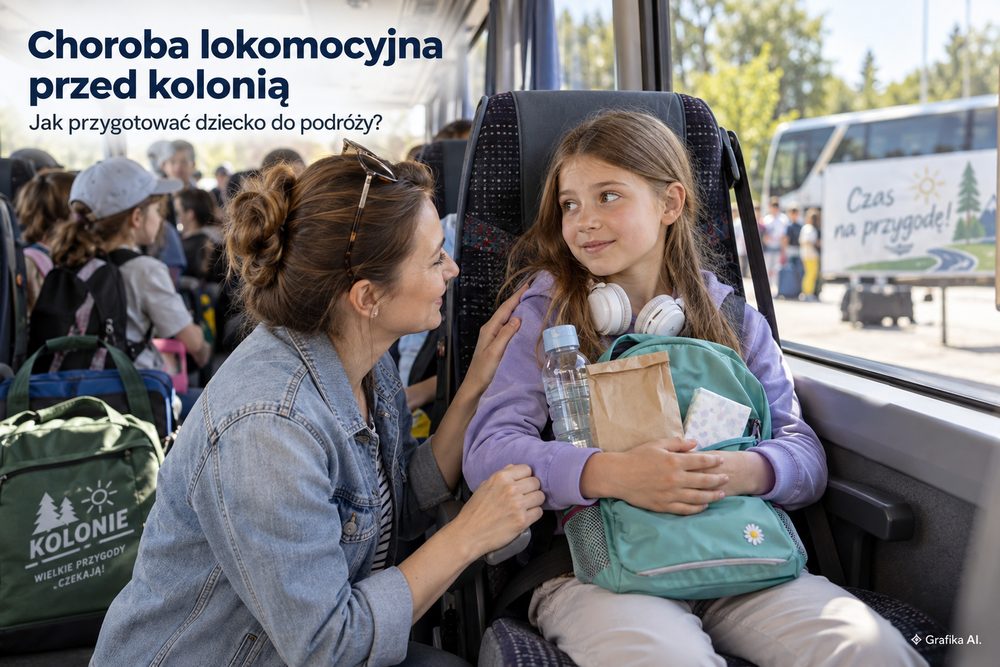 Rodzic przygotowuje dziecko do podróży autokarem na kolonie